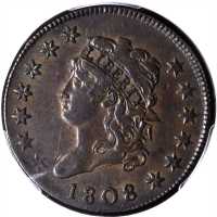 1808 Classic Head Cent. S-277. Rarity-2. AU-50 (PCGS).