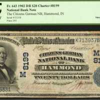 Hammond, Indiana. $20 1902 Date Back. Fr. 643. The Citizens German NB. Charter #8199. PCGS Very Fine