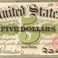 Fr. 61a. 1862 $5 Legal Tender Note. Choice About Uncirculated.