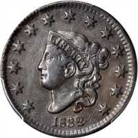 1832 Matron Head Cent. N-1. Rarity-2. Medium Letters. EF-40 (PCGS).