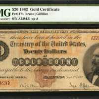 Fr. 1174. 1882 $20 Gold Certificate. PMG Choice Fine 15 Net. Repaired.
