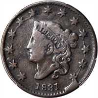 1831 Matron Head Cent. N-12. Rarity-1. Large Letters. Fine-15 (PCGS).