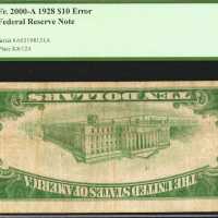 Fr. 2000-A. 1928 $10 Federal Reserve Note. Boston. PCGS Very Fine 20. Inverted Back Printing.
