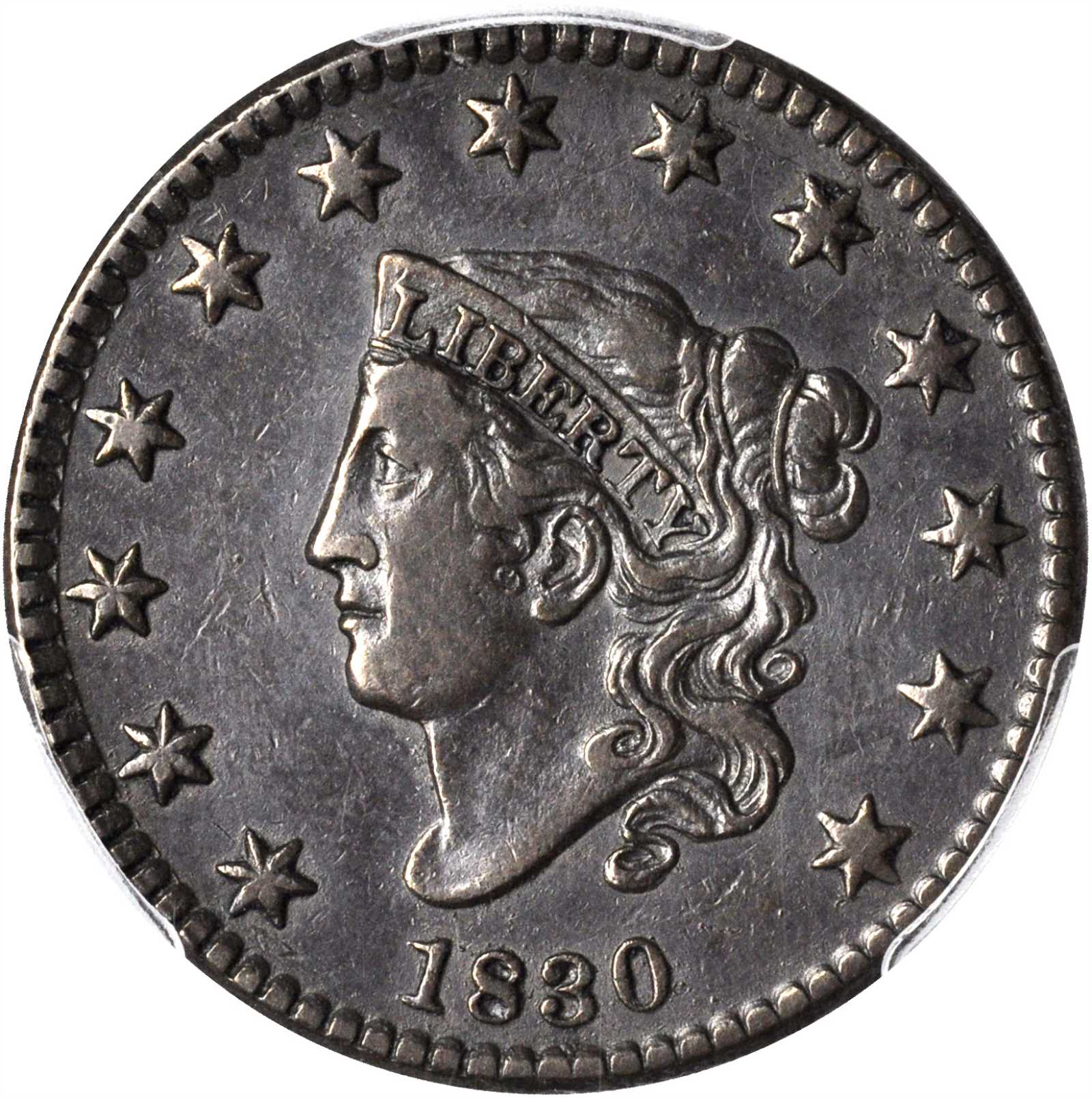 1830 Matron Head Cent. N-8. Rarity-1. Large Letters. EF-45 (PCGS).