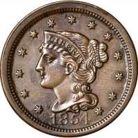 Lot of (5) 1854 Braided Hair Cents.