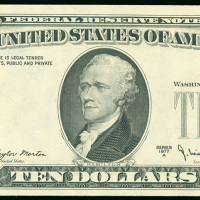 1977A美国10元纸币，漏印编号错体，UNC