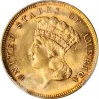 1859 Three-Dollar Gold Piece. MS-63 (PCGS).