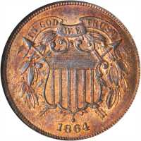 1864 Two-Cent Piece. Large Motto. MS-65 RB (NGC).