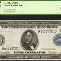 Fr. 851a. 1914 $5 Federal Reserve Note. New York. PCGS Gem New 66 PPQ.