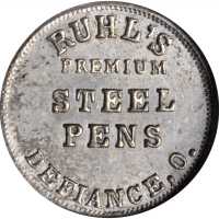 Ohio--Defiance. 1863 Ruhls Premium Steel Pens. Fuld-240A-4i. Rarity-9. Tin-Plated. 19 mm. MS-63 (NGC