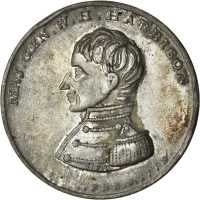 Group of four different white metal pieces for the 1840 William Henry Harrison campaign.