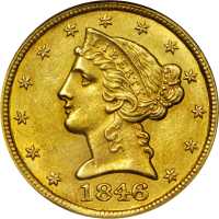 1846-C Liberty Head Half Eagle. MS-62 (NGC). OH.