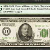 Fr. 2200-Ddgs. 1928 $500 Federal Reserve Note. Cleveland. PMG Choice Uncirculated 63.