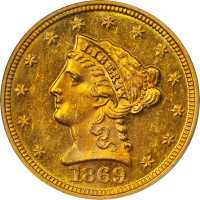 1869 Liberty Head Quarter Eagle. MS-61 (PCGS).