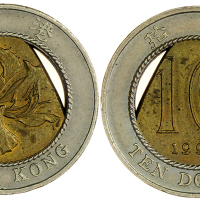 1994年香港10元，中心缺肉，PCGS MS63, 较少见的错体式样
