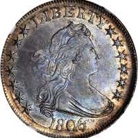 1806 Draped Bust Half Dollar. O-116, T-20. Rarity-3. Pointed 6, Stem Through Claw. AU-55 (NGC).