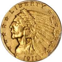 1911-D Indian Quarter Eagle. Strong D. AU-55 (PCGS).