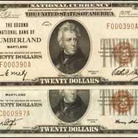 Lot of (2) 1929 $20 Ty. 1. Maryland National Bank Notes. Very Fine & Extremely Fine.