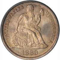 1880 Liberty Seated Dime. Fortin-102a. Rarity-4. MS-66 (PCGS). CAC--Gold Label.