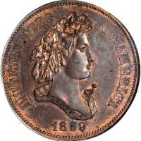 1859 Pattern Half Dollar. Judd-242, Pollock-298. Rarity-5. Copper. Reeded Edge. Proof-64 RB (PCGS). 