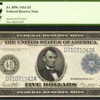 Fr. 859c. 1914 $5 Federal Reserve Note. Cleveland. PCGS Very Choice New 64 PPQ.
