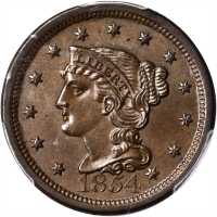 1854 Braided Hair Cent. N-3. Rarity-1. MS-64 BN (PCGS).