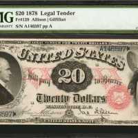 Fr. 129. 1878 $20 Legal Tender Note. PMG Choice Uncirculated 63.