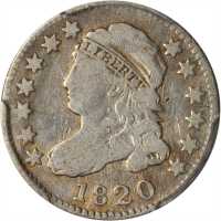 1820 Capped Bust Dime. JR-7. Rarity-2. Small 0. VG-8 (PCGS).
