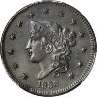 1836 Modified Matron Head Cent. N-3. Rarity-1. AU Details--Cleaned (PCGS).