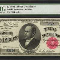 Fr. 245. 1891 $2 Silver Certificate. No.E214. PMG Gem Uncirculated 66 EPQ.