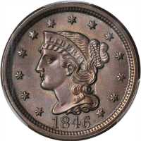 1846 Braided Hair Cent. N-14. Rarity-3. Tall Date. Unc Details--Cleaned (PCGS).