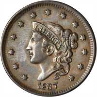 1837 Modified Matron Head Cent. N-11. Rarity-1. Head of 1838. EF-40 Lightly Cleaned, Reverse Scratch