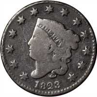 1823 Matron Head Cent. N-2. Rarity-2. Good-4.