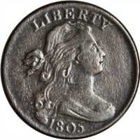 1805 Draped Bust Cent. S-267. Rarity-1. VF-20 Surfaces Smoothed.