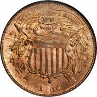 1864 Two-Cent Piece. FS-401. Small Motto. MS-64 RB (NGC).