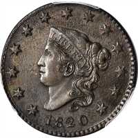 1820 Matron Head Cent. N-7. Rarity-2. Small Date. AU Details--Environmental Damage (PCGS).