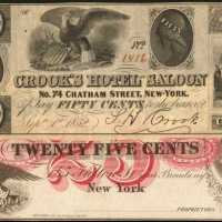 Lot of (2) New York Scrip Notes. Crooks Hotel and Saloon & Fulton Coffee House. Choice Very Fine.