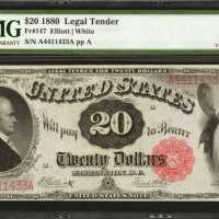 Fr. 147. 1880 $20 Legal Tender Note. PMG Choice Uncirculated 63 EPQ.