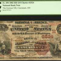 Cincinnati, Ohio. $10 1882 Brown Back. Fr. 490. The German NB. Charter #2524. PCGS Very Good 10.