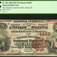 Aurora, Illinois. $10 1882 Brown Back. Fr. 484. The German American NB. Charter #4469. PCGS Very Fin