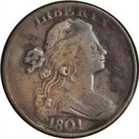 1801 Draped Bust Cent. S-216. Rarity-1. VG-8 Environmental Damage, Cleaned.