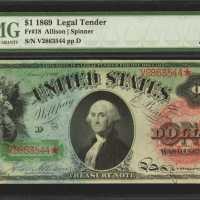 Fr. 18. 1869 $1 Legal Tender Note. PMG Choice Uncirculated 64 EPQ.