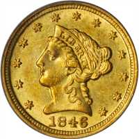 1846-D Liberty Head Quarter Eagle. AU-58 (PCGS). CAC.