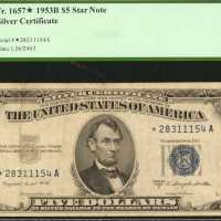 Fr. 1657*. 1953B $5 Silver Certificate Star Note. PCGS Very Fine 30.