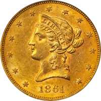 1861 Liberty Head Eagle. MS-61 (PCGS).