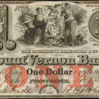 Providence, Rhode Island. The Mount Vernon Bank. 22.11.1858. $1. About Uncirculated. Serial Number 9