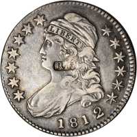 R F within a small incuse rectangular punch on an 1812 Capped Bust half dollar. Brunk-Unlisted, Rula