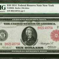 Fr. 893b. 1914 $10 Federal Reserve Note. New York. Red Seal. PMG Gem Uncirculated 65 EPQ.
