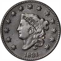 1831 Matron Head Cent. N-9. Rarity-2. Large Letters. VF-20 Surfaces Smoothed.
