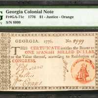 GA-71c. Georgia. 1776. $1. PMG Choice Very Fine 35.
